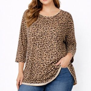 Crown & Ivy Animal Print Leopard Cheetah Top Shirt Blouse Plus Size 2X